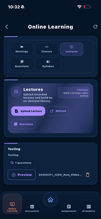 Online learning screen