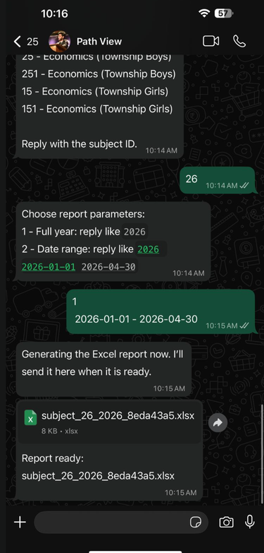 WhatsApp report generation